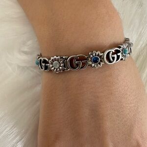 Gucci Silver Bracelet with Blue and Green Gems